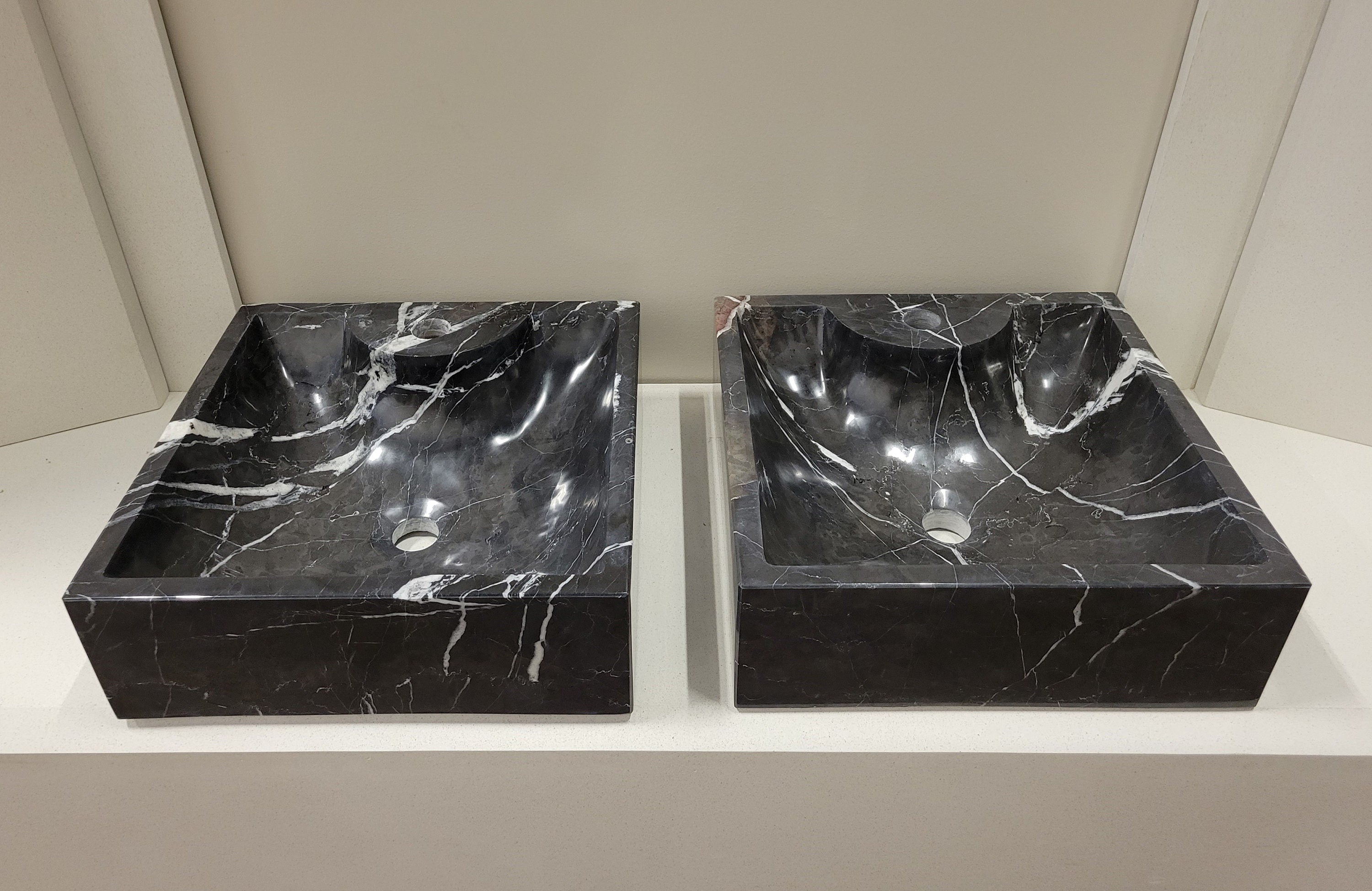 Black Marble Square Vessel Sink Set