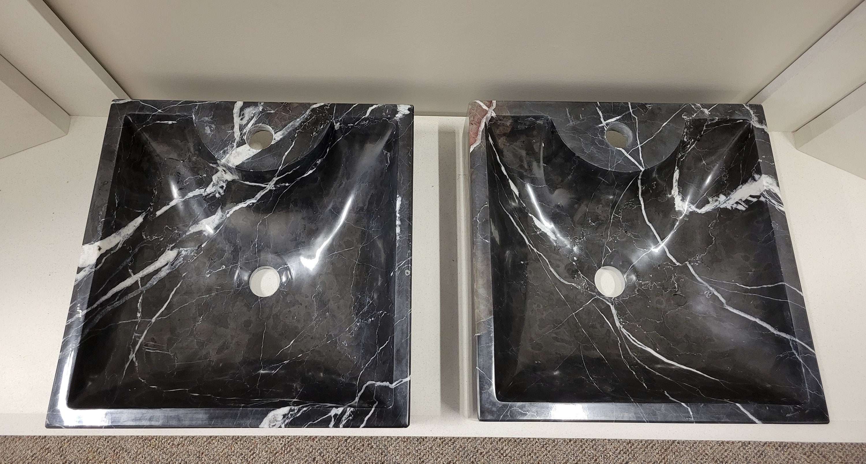 Black Marble Square Vessel Sink Set Bathroom Sinks Marble Sinks Sinks
