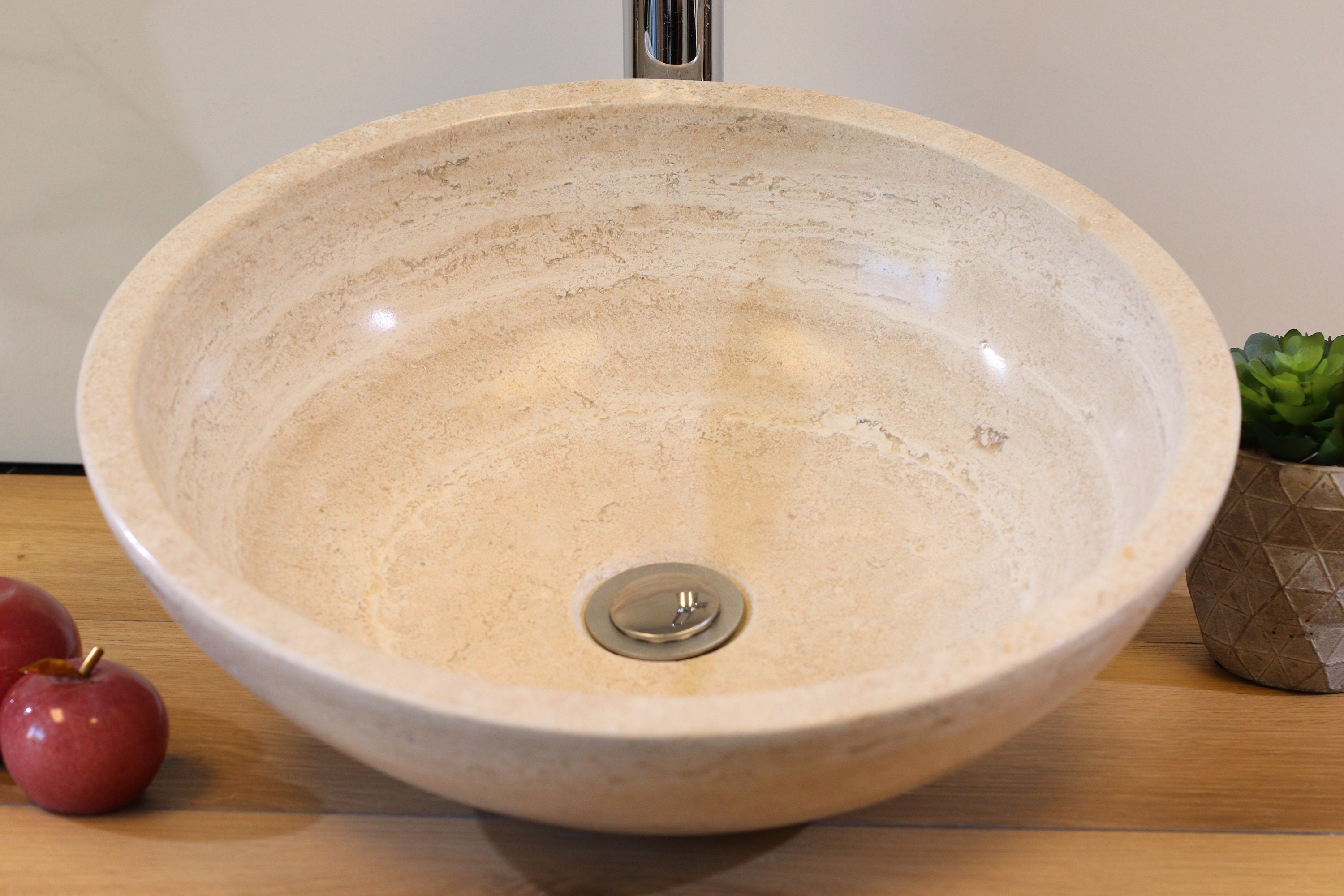 Round Travertine Vessel Bathroom Sink