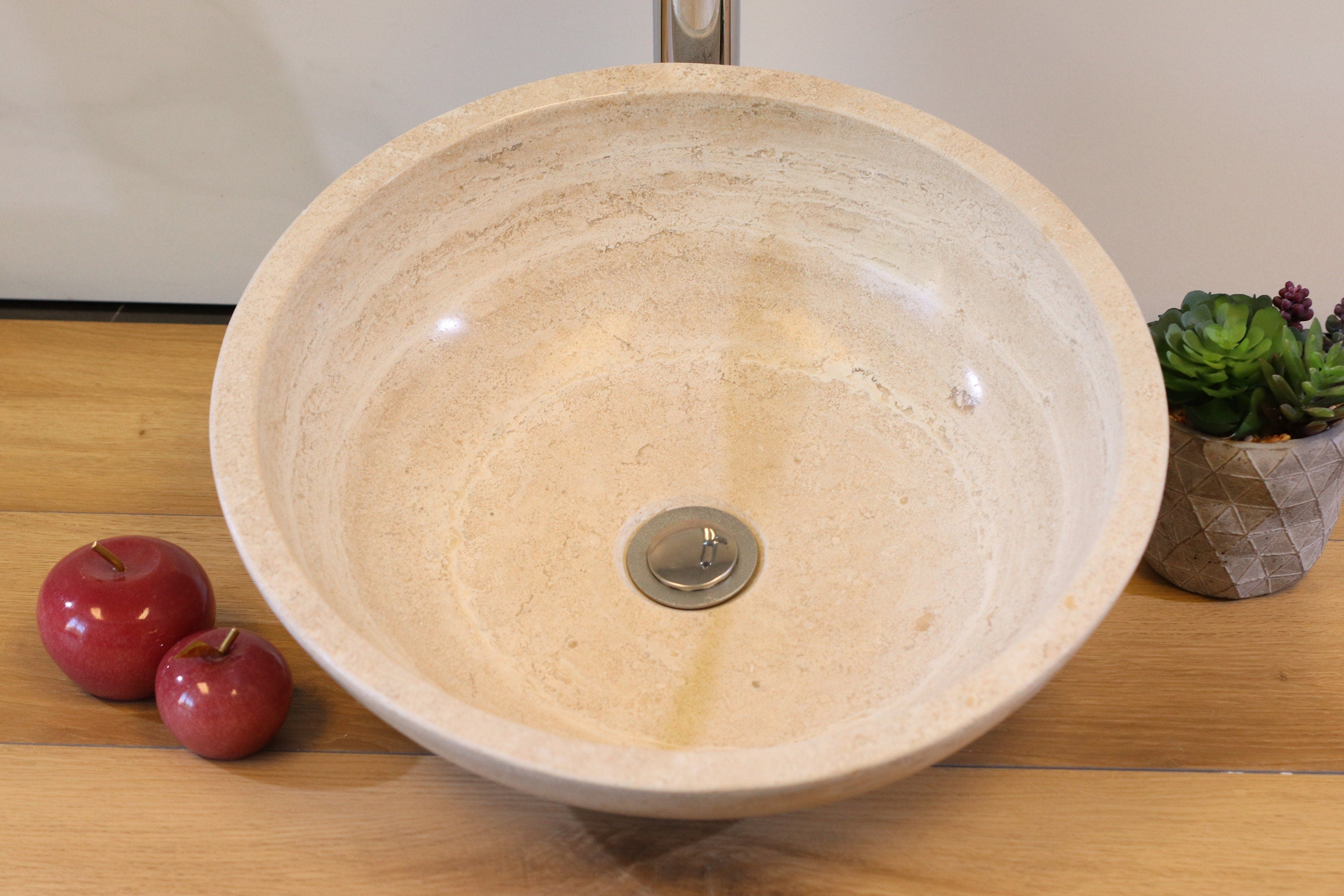 Round Travertine Vessel Bathroom Sink